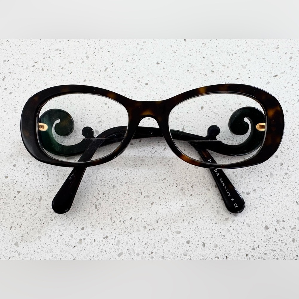 Prada Tortoiseshell Bifocal Reader Frames Made in Italy Swirl Arm Glasses